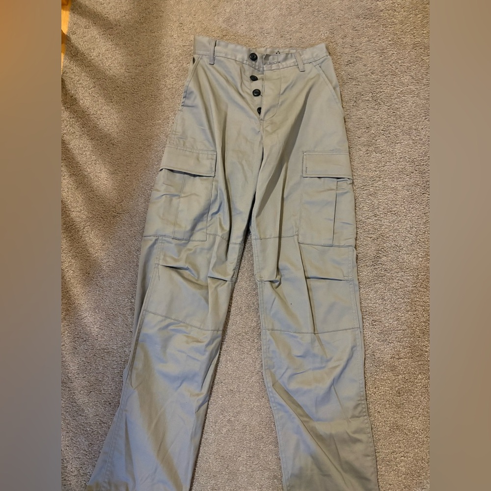 Gray Cargo Pants with Button Closure Unisex